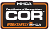 MHCA Certificate of Recognition (COR) logo: orange and black square with text